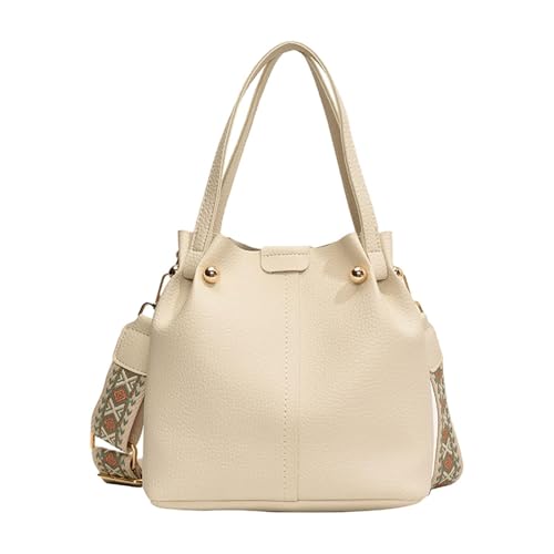 Sac seau femme beige en PU cuir DuskHaven avec pochette bandoulière et sacoche à main