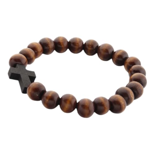 LIFKOME Pulsera de cuentas de madera hecha a mano bohemio oro puka Hombres cuerda de oración pequeña pulsera de cruz s cruzadas de madera con cruz de abalorios cruz