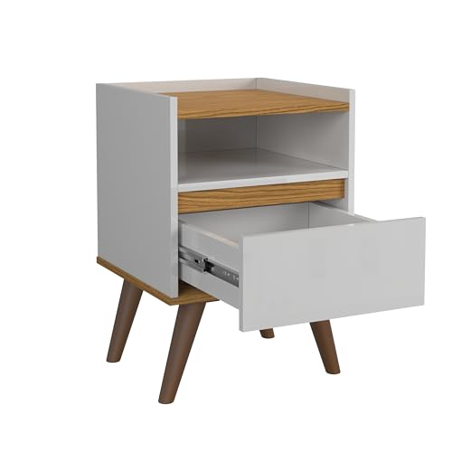 Conjunto 2 mesa de cabeceira retro pés palito -Ted- (Branco/Nature)