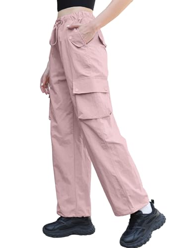 Image of Cromoncent Cargo Pants Girls & Women Parachute Pants Y2K Baggy Rave Clothes Waterproof with Pockets, 6 Years - 3XL