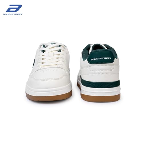 Image of Bond Street Men's White & Green Casual Sneakers | PU Upper Lace-Up Shoes for Men | Lightweight Footwear with Durable PVC Sole | Stylish & Comfortable Men's Fashion Sneakers