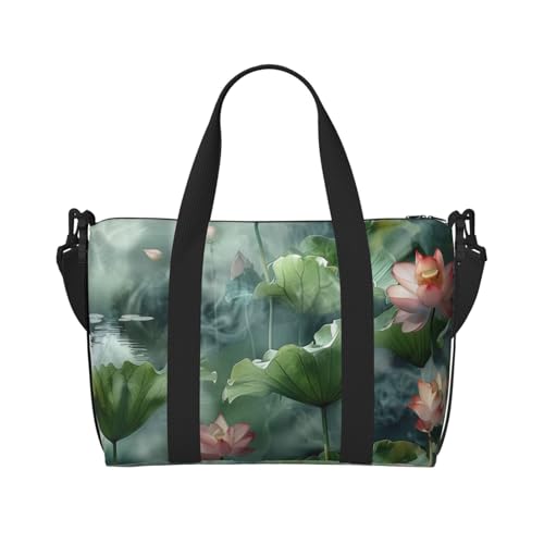 pink lotus flowers print Travel Duffel Bag, Sports Tote Gym Bag, Swim Pool Bag Large Shoulder Tote Bag for Beach Weekender - Main Image