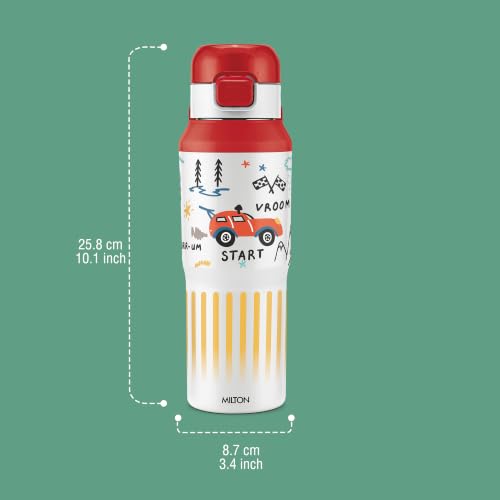 Image of Milton Steel Helio 600 Thermoware Water Bottle 520 ml with One Touch Safety Lock & Twin Lid Sip or Gulp, Long Hours Hot & Cold, Leak Proof, ISI Certified, PU Insulated, for Kids, School, Red
