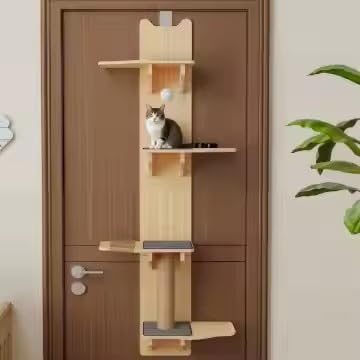 Door Hanging Cat Shelf 2026 Upgraded 4-Tiers Vertical Cat Tree Over The Door Cats Climber with Kitten Scratching Post Pads Tease Ball Doors Cats Ladder for Indoor Kittens Jumping & Playing