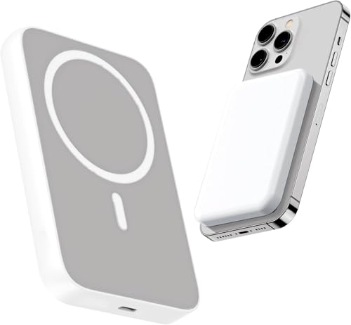 ZISONIX Batterie Externe Magnétique,5000mAh Magnetic Powerbank,PD20w Fonction de Charge Rapide sans Fil Chargeu, Recharge Rapide Portable Compatible avec iPhone15&14&13 (Blanc)