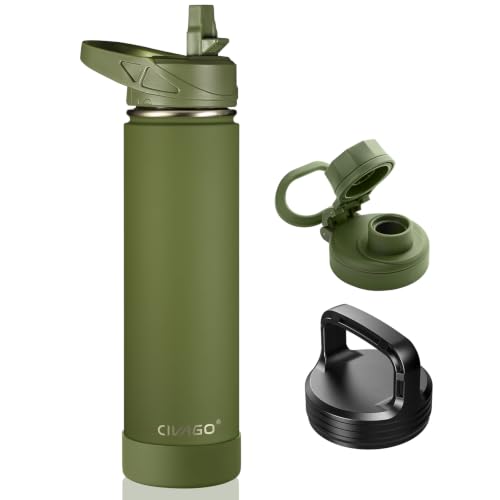 Image of CIVAGO 24 oz Insulated Stainless Steel Water Bottle With Straw and 3 Lids