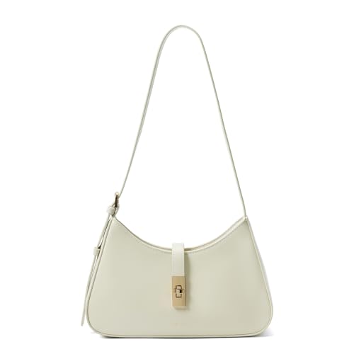Keyli Bolsa de ombro moderna feminina de couro vegano ajustável, bolsas Hobo, bolsas com alça longa, Creme B