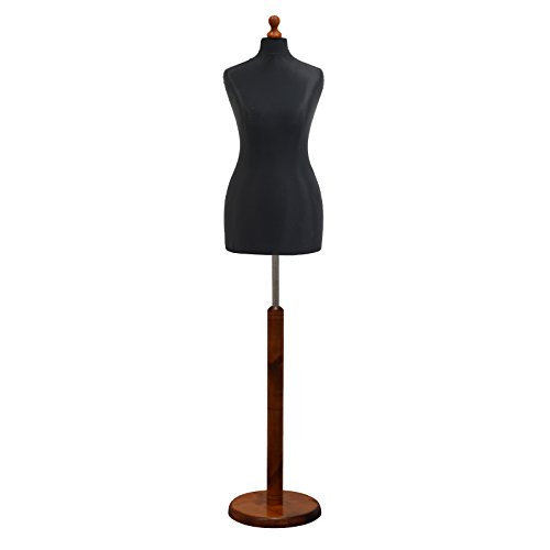 Female Tailors Dummy Black Size 16 Dressmakers Fashion Students Mannequin Display Bust with A Dark Wood Round Base