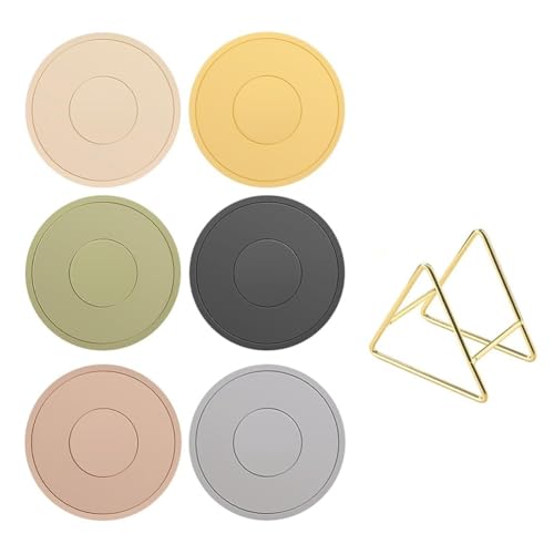 Acbmveen 6 almohadillas gruesas con 1 soporte triangular dorado, almohadillas antideslizantes para ollas calientes en la cocina, tazas de cerámica de restaurante