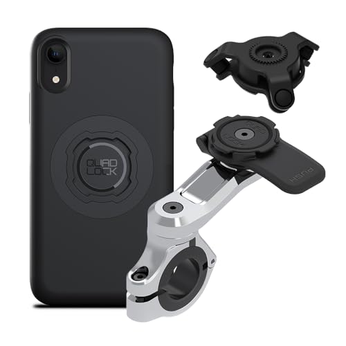 Image of Quad Lock Motorcycle Handlebar Phone Mount PRO Chrome with Vibration Dampener and MAG Phone Case for iPhone XR