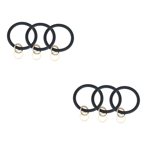 Porte-clés bracelet chaînes simples rond gel de silice noir