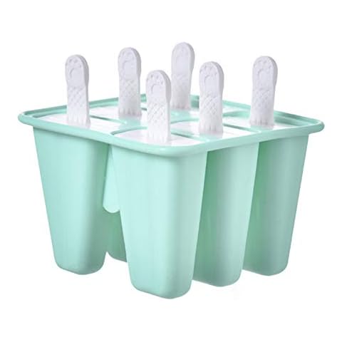 DIY Ice Cream Moulds, 6 Cell Set Ice Lolly Moulds Silicone BPA Free, Popsicle Mold Large with Plastic Lid for Kids (Green, 6 Cell) Cover