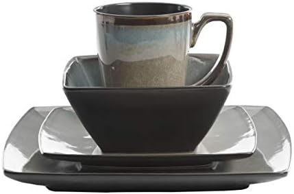 Gibson Elite Tequesta 16 Piece Square Dinnerware Set, Taupe
