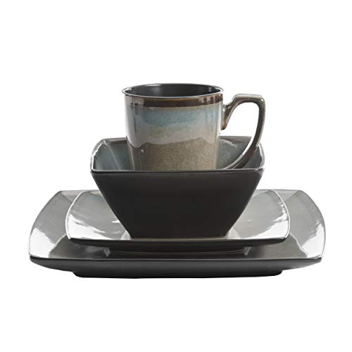 Gibson Elite 101859.16RM Tequesta Square Reactive Glaze Stoneware Plates And Bowls Dishes Dinnerware Set thumb #3
