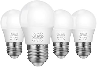 OUKAJO E27 Screw Led Light Bulb,60W Equivalent,7W,3000K Warm White,CRI>80,Large Screw Golf Ball Bulb,Non Flicker,Non Dimmable,4 Pack