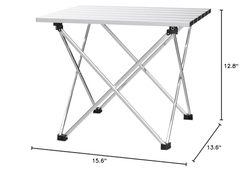 Image of Grope Small Folding Camping Table with Aluminum Table Top, Beach Table for Sand with Carrying Bag,Prefect for Outdoor, Picnic, BBQ, Cooking, Festival (Silver-S)