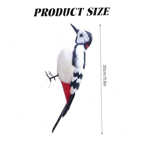 Statue d'oiseaux artificiels réalistes haut de gamme en plumes naturelles Woodpecker 12"