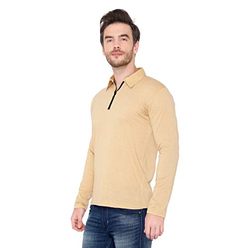 Image of Men's Cotton Blend Full Sleeve Zip Neck Polo T-Shirt (Pack of 1)