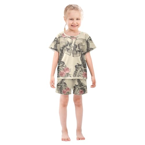 ALAZA Romantic Skeleton and Roses Pajama Set Short Sleeve Sleepwear Soft Lounge Nightwear3