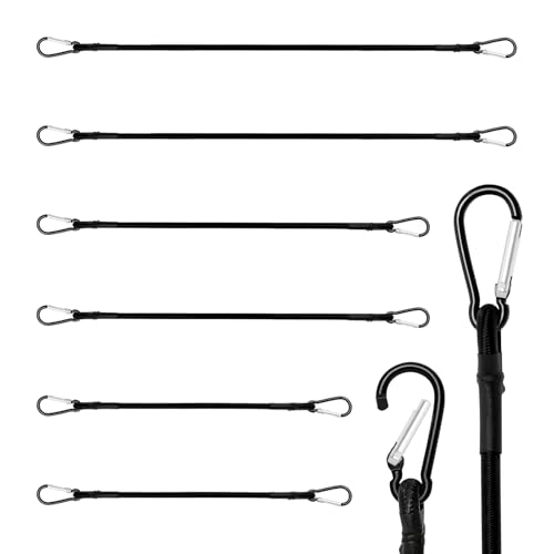 Lot de 6 tendeurs élastiques en Caoutchouc avec Mousqueton sandows Ronds 6 mm, Longueurs 40, 60 et 80 cm, Noirs pour Barres de Toit, bâches, vélos et Camping