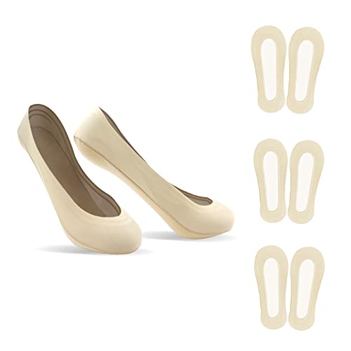 Zueyen 3 Paar Chaussette Courtes nvisibles Socquettes Protège-Pied Respirantes Invisible Basses Socquettes Antiglisse Silicone Ballerines(Beige) Cover
