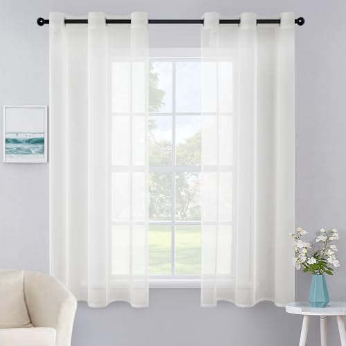 MIULEE Solid Color Sheer Curtains 63 Inches Long 2 Panels Set - Elegant Lightweight Grommet Light Filtering Window Voile Panels/Drapes/Treatment for Bedroom Living Room W42 x L63 Inch, Ivory