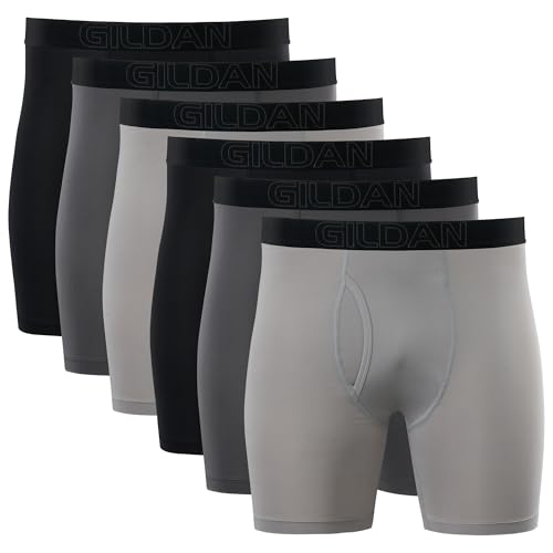 Gildan Men's Performance Underwear Boxer Briefs, Black/Charcoal/Opal Grey (6-pack), Medium