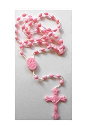 Rosario de plástico rosa cuentas resistentes pack 100 para rezar 2
