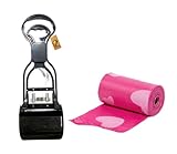 Foodie Puppies Portable Pet Pooper Scooper with Waste Pick up Poop Bag Roll (15 Bag) for Animal Waste Cleaner, Sanitary Dog Waste Pick Up Dispense with Steel Lock (Color May Vary)