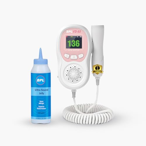 Image of BPL Medical Technologies FD-03 Fetal Doppler Smart Noise Reduction & Heartbeat Detection Machine with Ultrasound Gel |In-Built Speaker for Home and Clinic Use - Pink & White