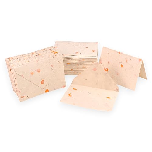 Image of Kathmandu Valley Co. 50 Vintage 4x6 Handmade Lokta Paper Nepali Cherish Greeting Cards & Matching Decorative Flower Petal Envelopes. Folded blank cards. Handmade In Nepal. (Marigold)