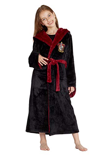 Harry Potter Hogwarts Houses Girl's Fleece Robe Pajama Lounge (Gryffindor, Medium 10/12)