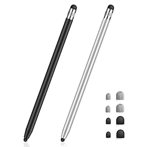 Tablet Stift MEKO 2 Pack Touchscreen Stift 2 in 1 Gummi Stylus Touch Pen für alle Handys/Tablets iPhone i-Pad Pro Mini iWatch Samsung Huawei Xiaomi Surface Chromebook usw. Schwarz+Silber
