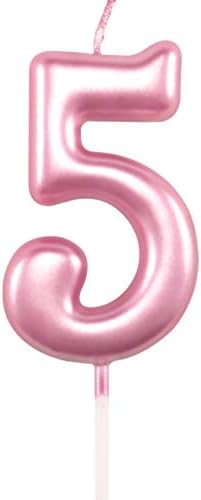 5th Birthday Candle Five Years Pink Happy Birthday Number 5 Candles for Cake Topper Decoration for Party Kids Adults Numeral 15 54 59 85 58 50 25 75