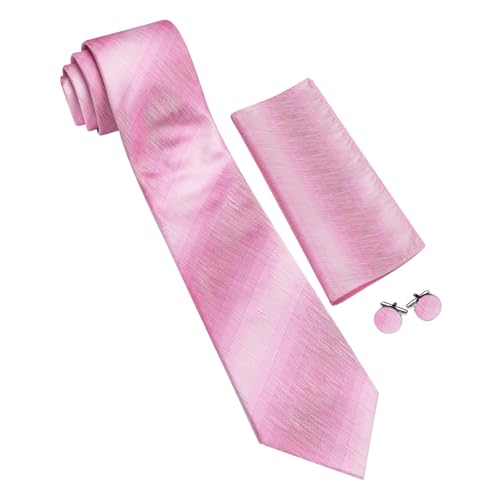 Image of Barry.Wang Tie Sets for Men Silk Stripe Necktie Woven Checkered Handkerchief Cufflinks Formal Business Wedding