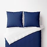  Bedtime Juego de Ropa de Cama de bambú con Funda de Almohada, Bicolor, Suave, Reversible, 155 x 220 y 80 x 80 cm, Azul y Blanco