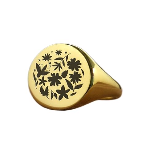 Bague ronde à fleurs gravées en argent sterling 925 plaqué or durable