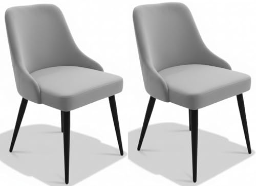Image of Finch Fox Taskpro Modern Unique Velvet Upholstered Seating Living Room Dining Chair with Black Metal Legs in Light Grey Color (Set of 2)