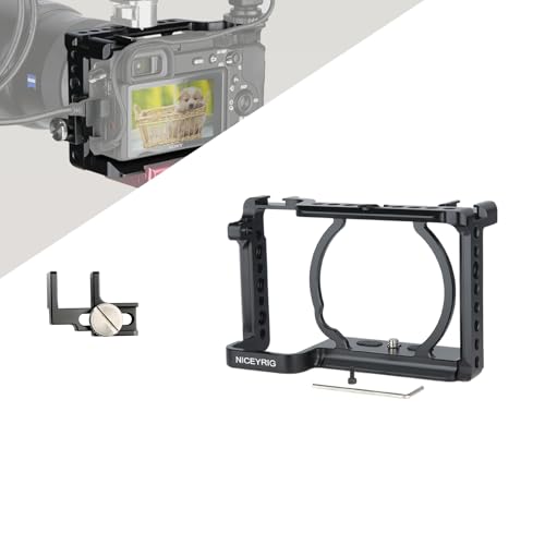Image of NICEYRIG A6600 Cage with HDMI Cable Clamp for Sony Alpha A6700 Mirrorless Camera, Full Video Cage Built-in Quick Release Plate for ARCA-Swiss Style
