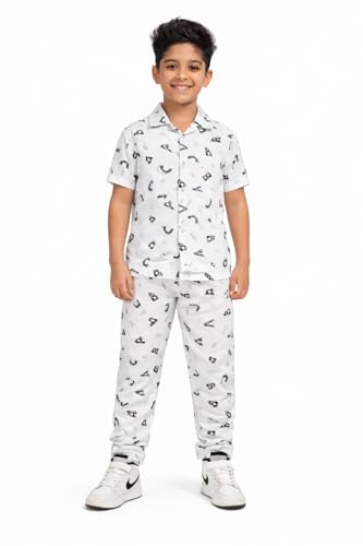 Image of 3BROS Unisex Pure Cotton Short Sleeve Kids Night Dress for Boys & Girls Nightwear /Sleepsuit /Sleepwear /Loungewear Night Suit for Boys and Girls Top and Pyjama Combo Set