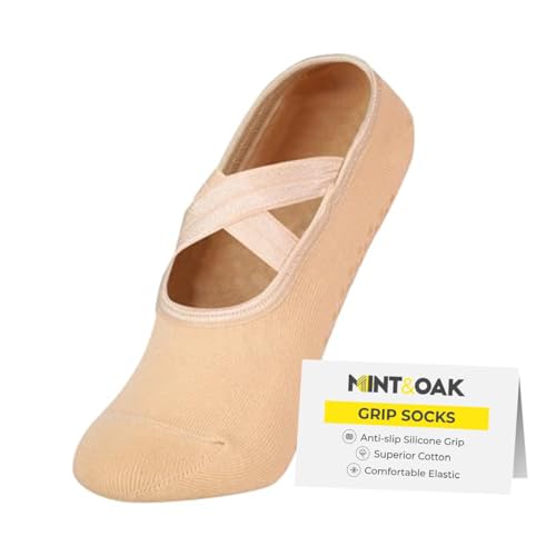 Image of Mint & Oak Pilates Socks with Grips for Women, Ankle Length Non-Slip Yoga Socks, Cotton Ideal For Yoga, Pilates, Gym, Workout, Cute Women's Gift
