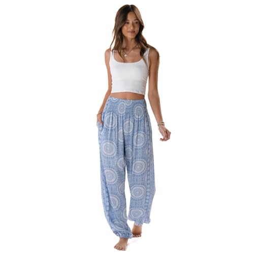 Image of Lotus and Luna Women's Harem Pants Thai Pants for Beach & Lounge High Waisted Flowy Boho Pants Genie Pants Yoga Pants