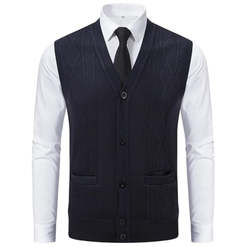 Men Fall Winter Warm Slim Fit Knit Vests V-Neck Solid Casual Geometric Sweater Sleeveless Waistcoat