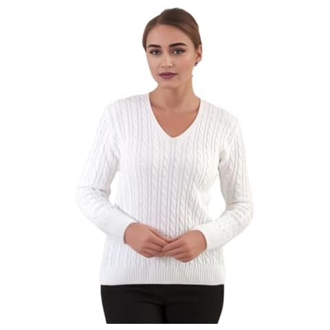 WearAll Women's Plus V-Neck Cable Jumper Cover