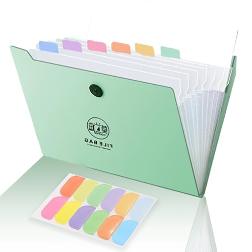 Carpeta acordeon - Carpeta archivadora - Carpeta separadores - Carpeta A4 con 12 compartimentos - organizador de documentos - ideal para ordenar archivos en oficina - hogar y escuela (verde claro)