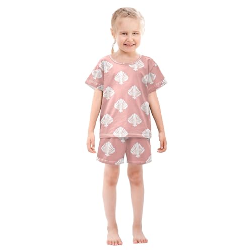 ALAZA Seashell White Cartoon Pajamas Set Short Sleeve Cotton Sleepwear Summer Pjs 2 Piece 5-14Y3