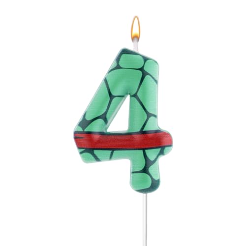Velas de Cumpleaños con Caparazón de Tortuga, Caparazón de Tortuga Verde y Rojo Vela con Número de Cumpleaños Vela de Parafina con Forma de Tortuga Decoraciones de Cumpleaños (Número 4)