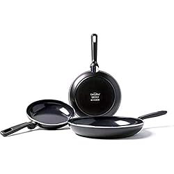 Sartenes Greenpan Amazon GreenPan Memphis Juego de Sartenes Antiadherentes de Aluminio con Revestimiento de Cerámica, Apto para Todo Tipo de Cocinas, Inducción, Horno y Lavavajillas, 20/24/28 cm, Negro, Aluminium