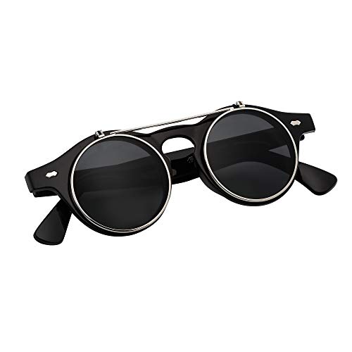 Sunglasses Men’s Ladies Flip Up Lens U400 Protection Vintage Classic Steampunk Look (A1 Black) steampunk buy now online Sunglasses Men’s Ladies Flip Up Lens U400 Protection Vintage Classic Steampunk Look (A1 Black) steampunk buy now online