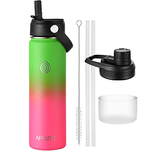 Affute Stainless Steel Insulated Water Bottle with Straw,Reusable Metal Water Bottle,with 2 Lids,Straws,Clear Boot,Double Layer,BPA Free,22 oz (Peach Willow)